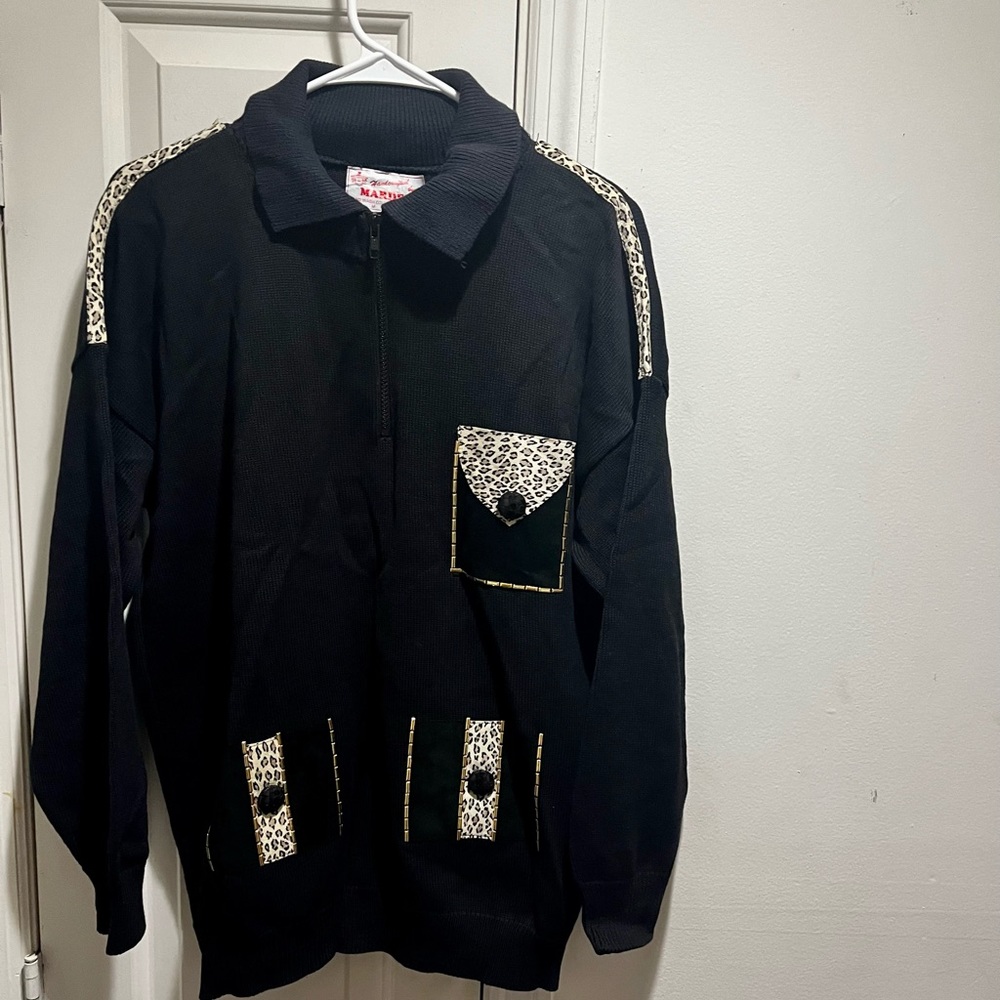 Vintage Mardel handcrafted sweater with suede and animal print